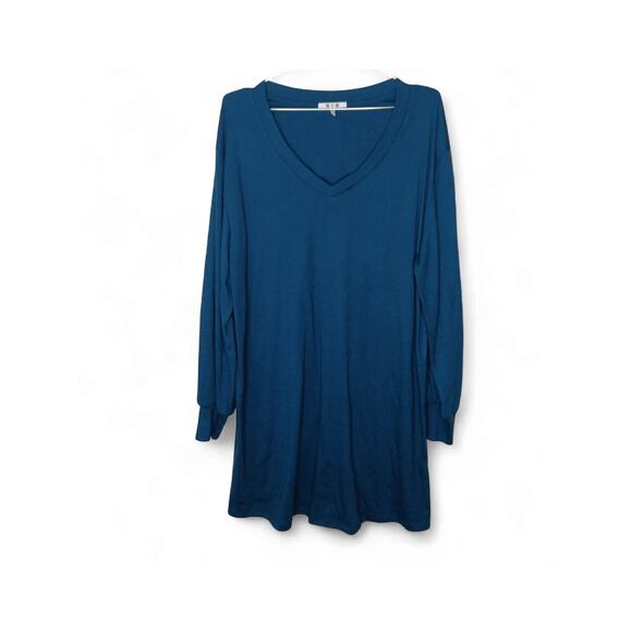 New with Tags Three Dots Moonlit Ocean V-Neck Long Sleeve Tunic Top Size M Blue - Picture 2 of 13